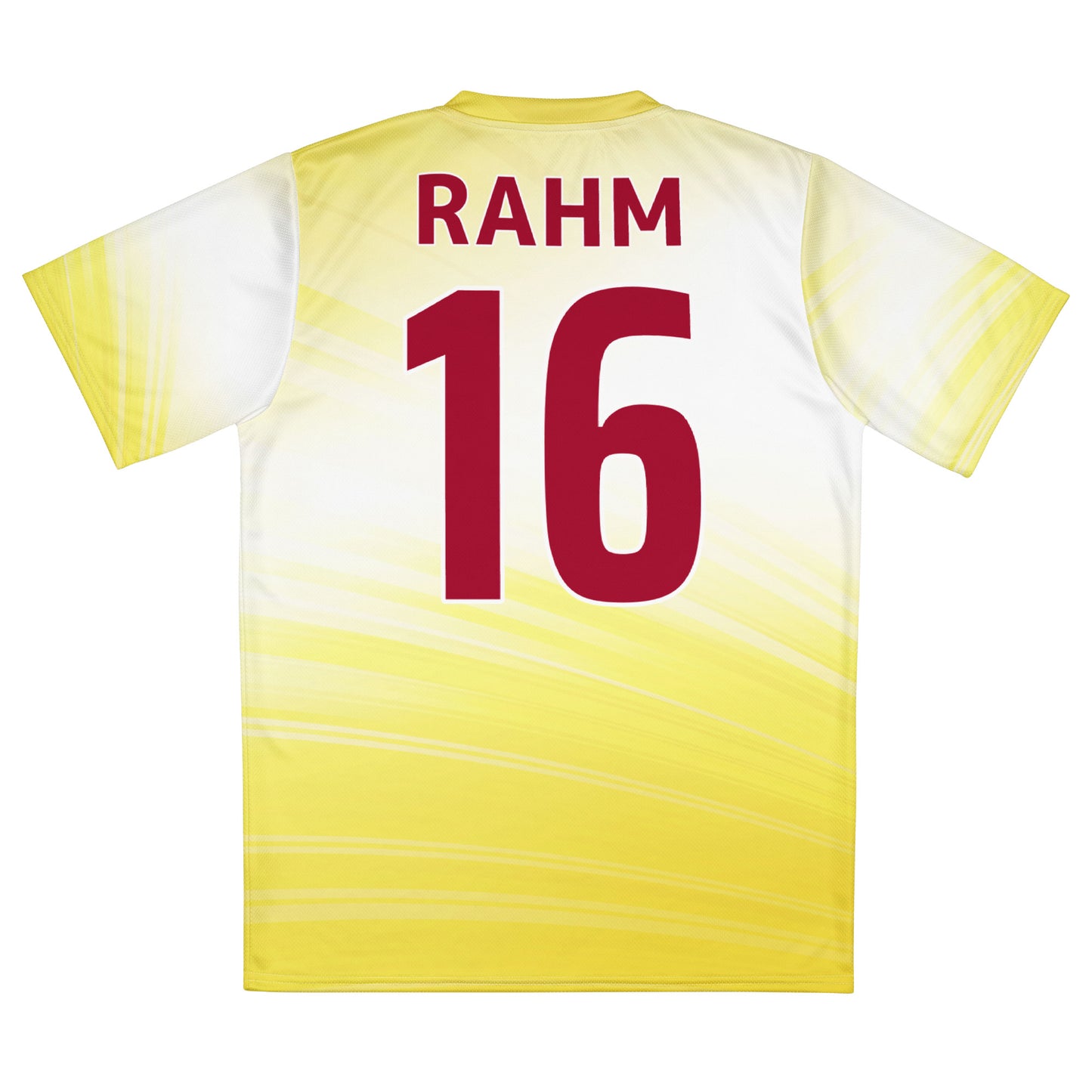 Unisex Golf Jersey – Jon Rahm #16 – Flag of Spain (Sharp Edges-Font) (Back Number Only) – White Outline